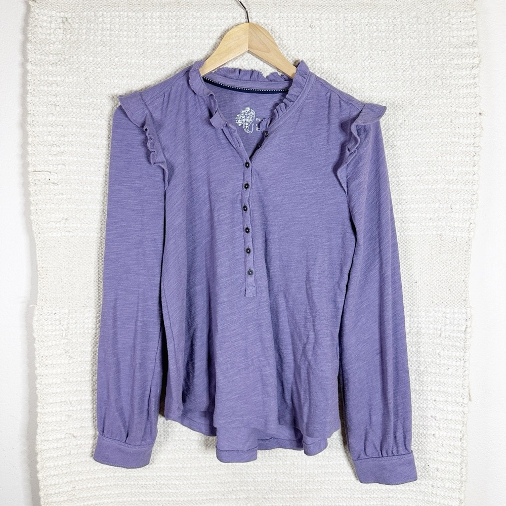ANTHROPOLOGIE Pilcro purple ruffled Henley top S